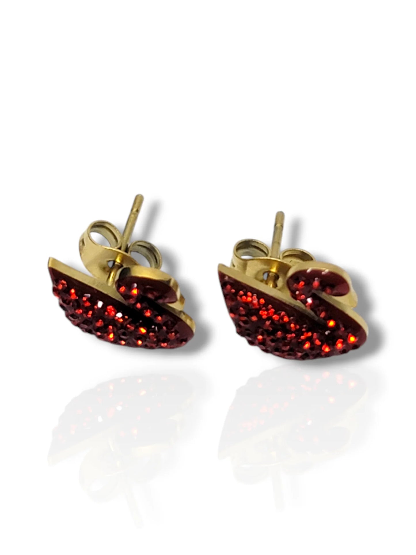 Charming Red Crystal Duck Earrings - Sparkling Elegance & Whimsy