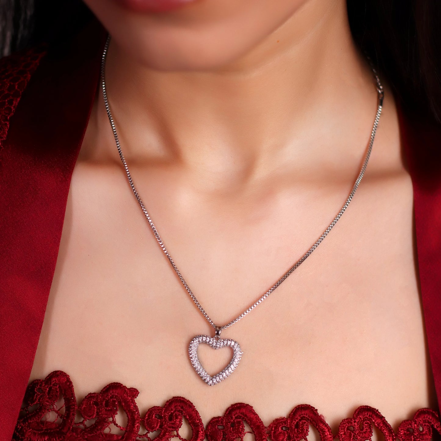 Silver Heart Pendant with Chain - Elegant & Light-Weight Love