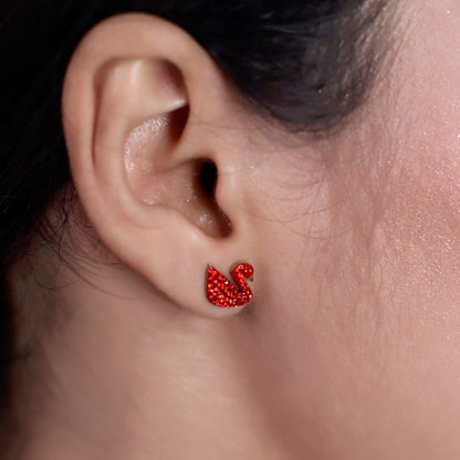 Charming Red Crystal Duck Earrings - Sparkling Elegance & Whimsy