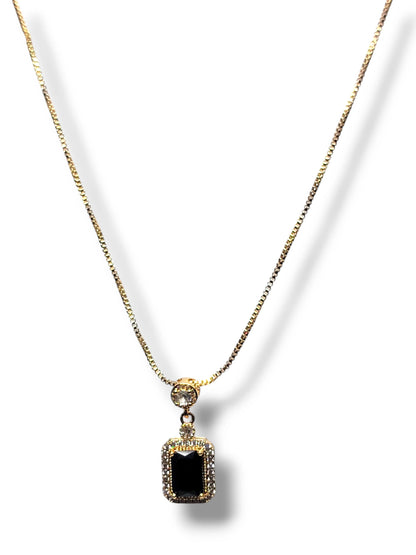 Midnight Elegance Gold Jewelry Set - Black Square Pendant with Earrings & Chain