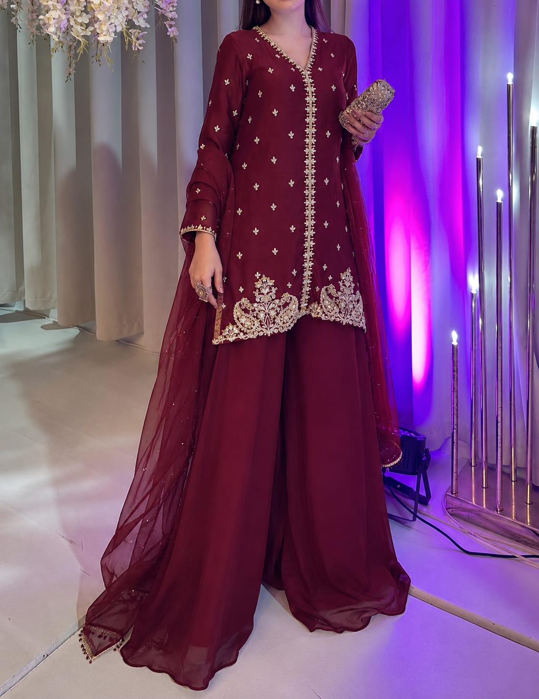 Embroidered Chiffon Dress