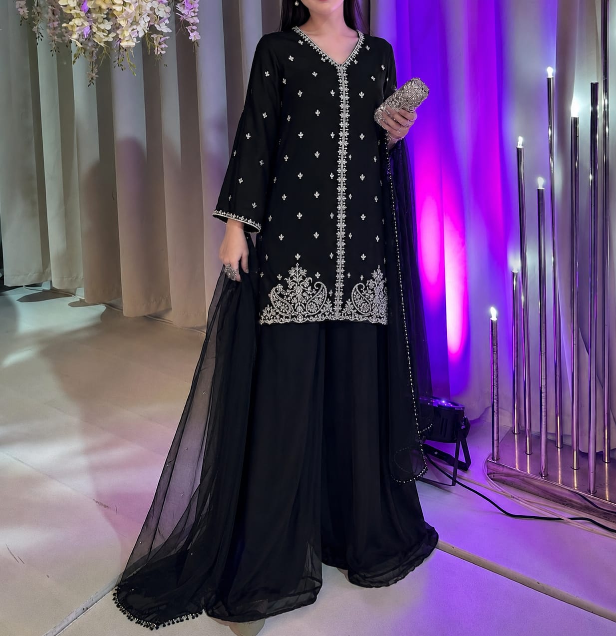 Embroidered Chiffon Dress