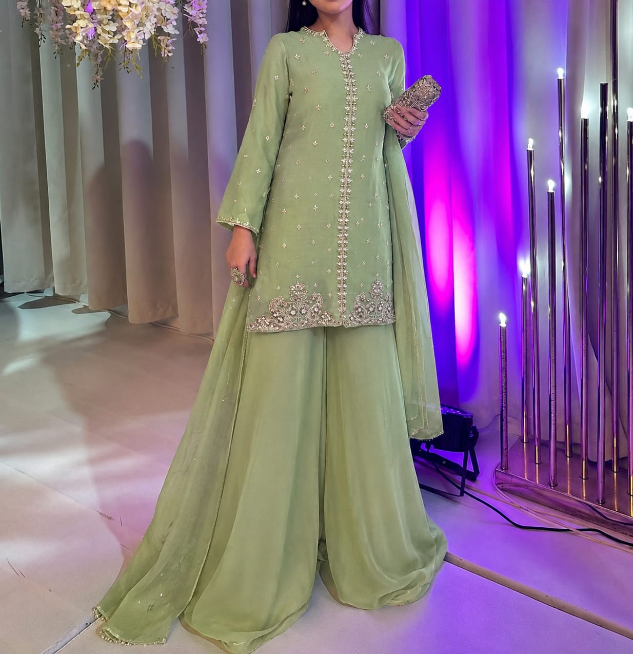 Embroidered Chiffon Dress