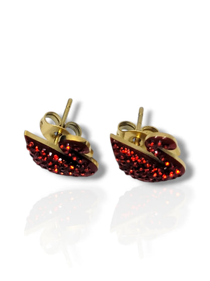 Charming Red Crystal Duck Earrings - Sparkling Elegance & Whimsy